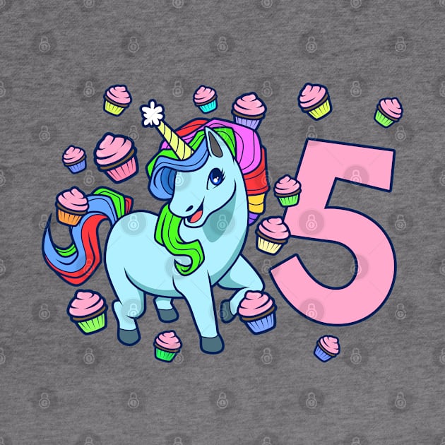 I am 5 with unicorn - girl birthday 5 years old by Modern Medieval Design